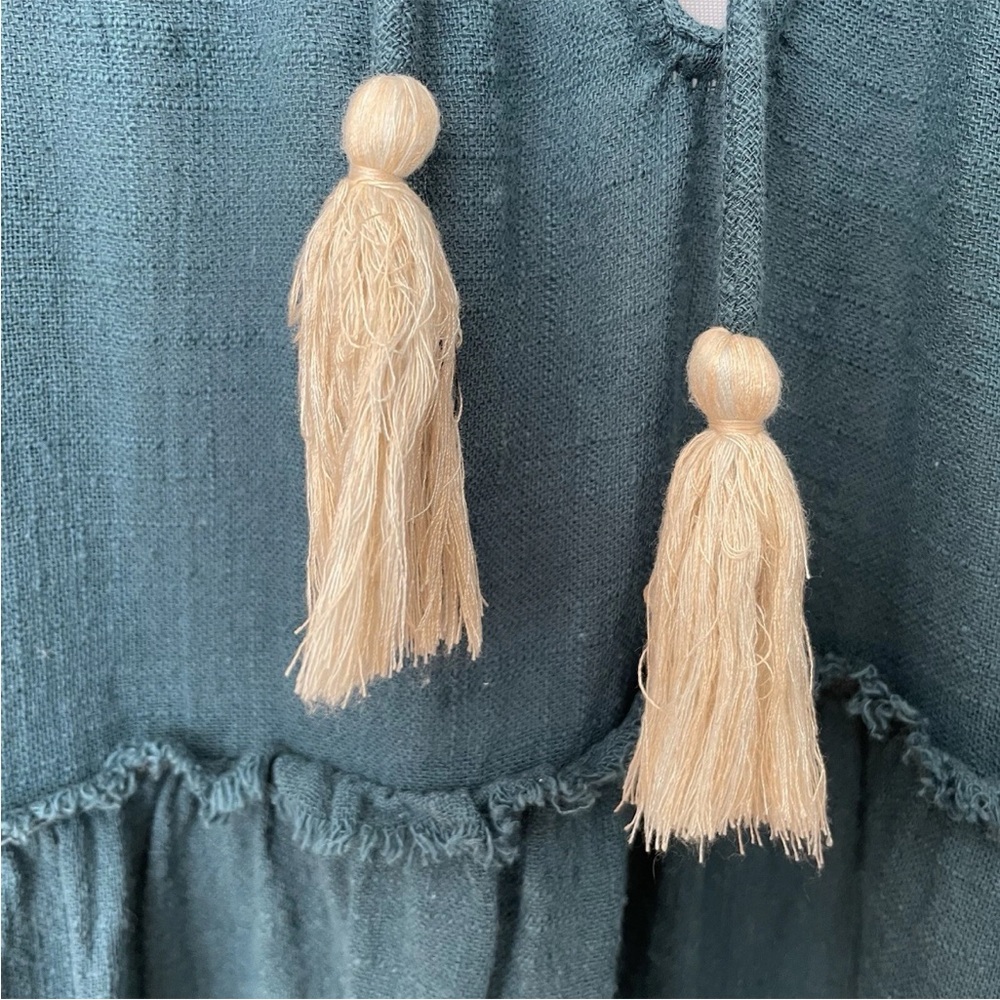 Free People Embroidered Boho Peasant Tunic Top Teal Blue Women’s Medium - Picture 15 of 16